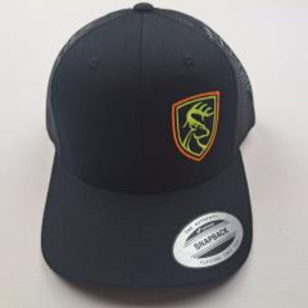 Buck Deer Curve Bill Offset Embroidered Cap Hat Trucker Mesh Snapback Black
